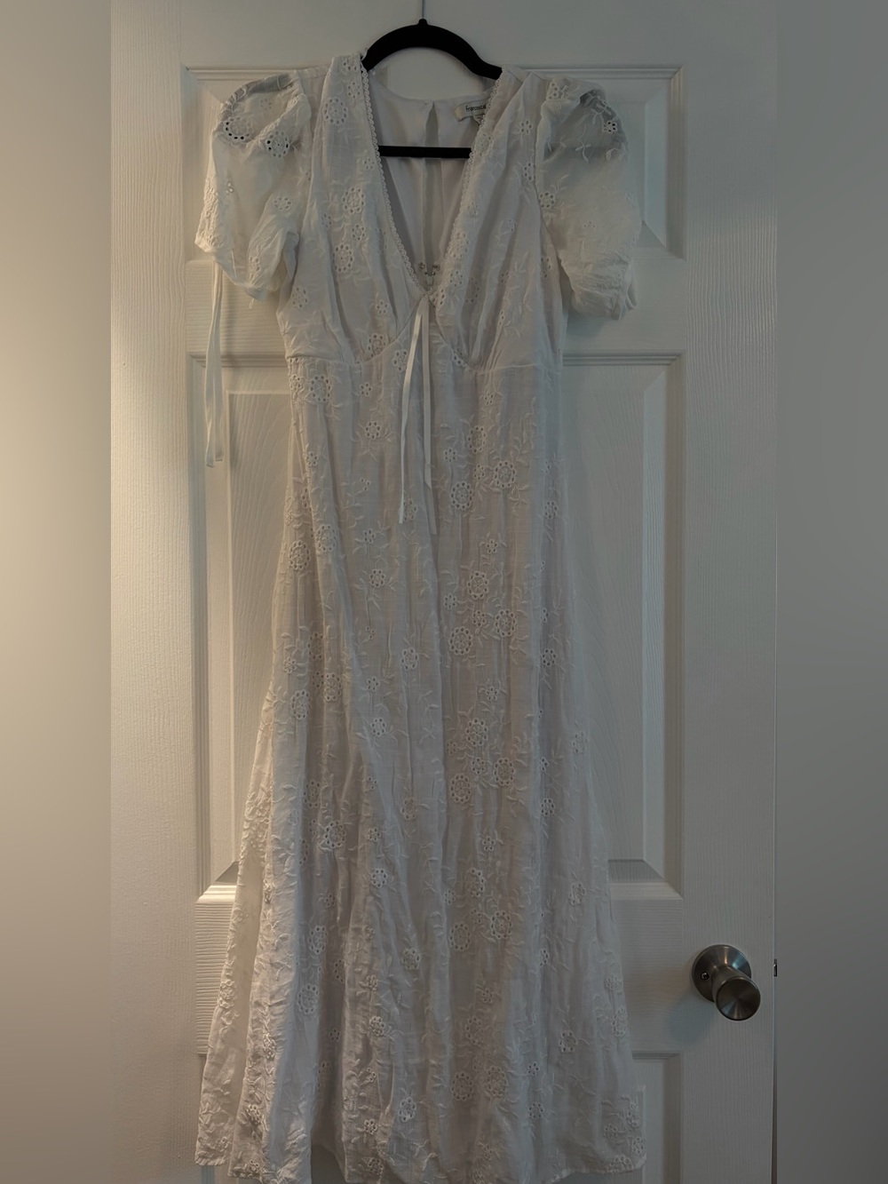Francesca's Collections White Eyelet Maxi Dress with Puff Sleeves